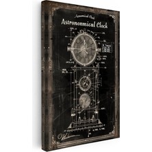 Kanvas Tablo Astronomik Saat Patent Çizimi Şık Vintage Tablo Ev Ofis Duvar Dekoru