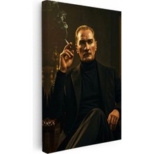 Kanvas Tablo Atatürk Boğazlı Kazak Ceket Sigara Atatürk Tablosu Ev Ofis Duvar Dekoru