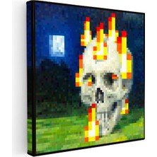 Kanvas Tablo Skull On Fire Piksel Minecraft Tablosu Ev Ofis Salon Duvar Dekoru
