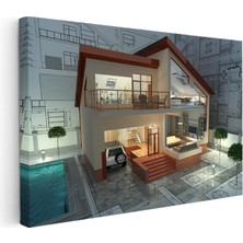 Kanvas Tablo Kesit Ev Modeli ve Iç Mekan Mimar Tablosu Ev Ofis Duvar Dekoru