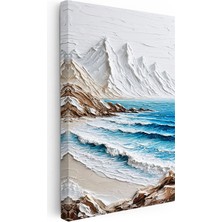 Kanvas Tablo Karlı Dağlar ve Sahil Kabartma Görünümlü Tablo Ev Ofis Duvar Dekoru