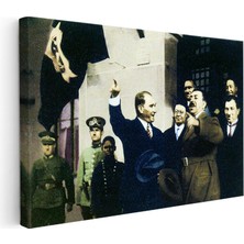 Kanvas Tablo Atatürk Coşkulu Selamlaşma Atatürk Tablosu Ev Ofis Duvar Dekoru