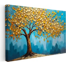 Kanvas Tablo Yuvarlak Yapraklı Estetik Ağaç Çiçek Tablosu Ev Ofis Duvar Dekoru