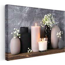 Kanvas Tablo Mum ve Çiçek Vazo Seti Modern Tablo Ev Ofis Duvar Dekoru