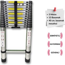 Endokon 500 Cm. - 13 Basamaklı Teleskopik Alüminyum Merdiven - I Tipi Uzayan Merdiven