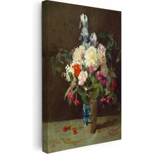 Kanvas Tablo M.c.j. Vazoda Iris ve Şakayık Çiçekleri Masa Üstü Ressam Tablosu Ev Ofis Dekoru