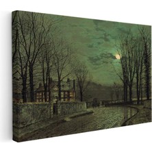 Kanvas Tablo Ay Işığı Evler Sokak Arabası John Atkinson Grimshaw Ressam Tablosu Ev Ofis Dekoru