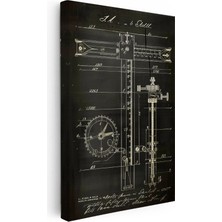 Kanvas Tablo Hassas Ölçüm Cetveli Patent Çizimi Teknik Vintage Tablo Ev Ofis Duvar Dekoru