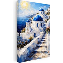 Kanvas Tablo Santorini Adası ve Merdivenli Evler Şehir ve Mimari Tablo Ev Ofis Duvar Dekoru