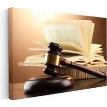 Kanvas Tablo Açık Hukuk Kitabı ve Tokmak Avukat Tablosu Ev Ofis Duvar Dekoru