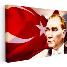 Kanvas Tablo Atatürk Bayrak Fonlu Yüz Atatürk Tablosu Ev Ofis Duvar Dekoru