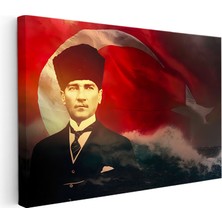 Kanvas Tablo Atatürk Deniz ve Bayrak Temalı Atatürk Tablosu Ev Ofis Duvar Dekoru