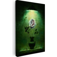 Kanvas Tablo Loş Işıkta Soluk Pembe Gül Çiçek Tablosu Ev Ofis Duvar Dekoru