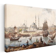 Kanvas Tablo Istanbul Boğazı Tarihi Gemi ve Iskele Sahnesi Ev Ofis Duvar Dekoru