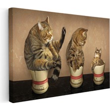 Kanvas Tablo Terazi Üzerinde Üç Kedi Kedi Tablosu Ev Ofis Duvar Dekoru