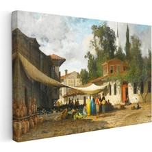 Kanvas Tablo Osmanlı Mahalle Pazarı Sokak Sahnesi Ev Ofis Duvar Dekoru