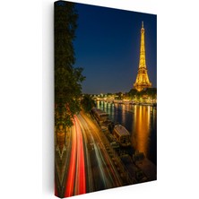 Kanvas Tablo Paris Eyfel Kulesi Nehir Kenarı Şehir Mimari Tablo Ev Ofis Duvar Dekoru