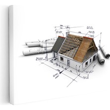Kanvas Tablo Ev Iskeleti Teknik Çizim Projesi Mimar Tablosu Ev Ofis Duvar Dekoru