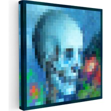 Kanvas Tablo Skull And Roses Piksel Minecraft Tablosu Ev Ofis Salon Duvar Dekoru