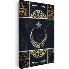 Kanvas Tablo Koyu Zemin Dualı Ay Yıldız Hat Sanatı Osmanlı Tablosu Ev Ofis Duvar Dekoru