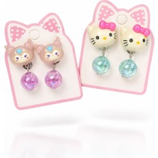 The Littles Kids Hello Kitty Kuromi Sanrio Karakterli Karışık Renk ve Model Bijuteri Renkli Boncuklu Arkası Sıkıştırmalı Çocuk Küpe Seti -2 Çift