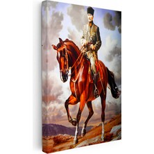 Kanvas Tablo Atatürk At Üzerinde Üniforma Atatürk Tablosu Ev Ofis Duvar Dekoru