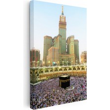 Kanvas Tablo Mekke Saat Kulesi ve Kabe Manzarası Dini Islami Tablo Ev Ofis Duvar Dekoru