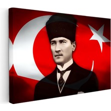 Kanvas Tablo Atatürk Kalpaklı Hilal ve Yıldız Atatürk Tablosu Ev Ofis Duvar Dekoru