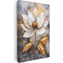 Kanvas Tablo Altın Dokulu Beyaz Nilüfer Çiçek Tablosu Ev Ofis Duvar Dekoru