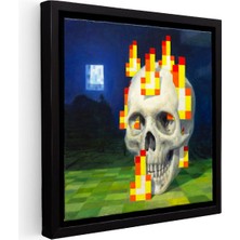 Kanvas Tablo Skull On Fire Minecraft Tablosu Ev Ofis Salon Duvar Dekoru