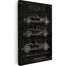 Kanvas Tablo Eski Model Üç Otomobil Patent Çizimi Taşıt Vintage Tablo Ev Ofis Duvar Dekoru