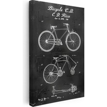 Kanvas Tablo Bisiklet Teknik Çizimi Ön ve Yan Görünüm Taşıt Vintage Tablo Ev Ofis Duvar Dekoru