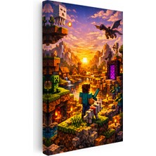 Key Kanvas Tablo Steve Ender Dragon ve Portal Minecraft Tablosu Ev Ofis Duvar Dekoru