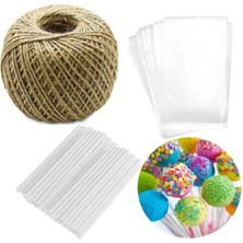 Adin Tasarım Lolipop Kek Cakepops Yapım Seti 201 Parça Pop Kek Cake Pops Poşeti Lolipop Çubuğu Jüt Ipi Hasır Ipi