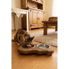 efholde Doğal Masif Ahşap Kedi Köpek Mama Kabı Su Tası Standı Pet Shop