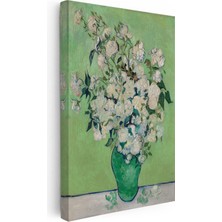 Kanvas Tablo Vincent Van Gogh Beyaz Güller ve Yeşil Vazo Zemin Ressam Tablosu Ev Ofis Dekoru