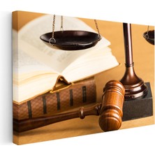 Kanvas Tablo Hukuk Kitapları ve Adalet Seti Avukat Tablosu Ev Ofis Duvar Dekoru