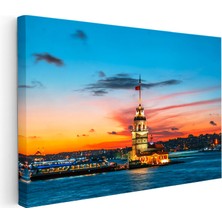 Kanvas Tablo Kız Kulesi Turuncu Gün Batımı Şehir Mimari Tablo Ev Ofis Duvar Dekoru