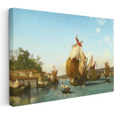 Kanvas Tablo Osmanlı Yelkenli Tekneler Kıyı Sahnesi Ev Ofis Duvar Dekoru