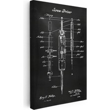 Kanvas Tablo Tornavida ve Uçları Patent Çizimi Teknik Vintage Tablo Ev Ofis Duvar Dekoru