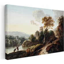Kanvas Tablo C.j. Vernet Balıkçı ve Harabe Kuleli Köy Manzarası Ressam Tablosu Duvar Dekoru