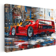 Kanvas Tablo Ferrari F40 Yağlı Boya Görünümlü Sanat Ferrari Tablosu Ev Ofis Duvar Dekoru