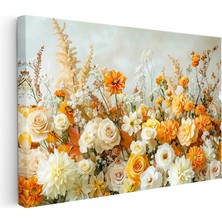 Kanvas Tablo Dolgun Çiçek Aranjmanı Gül Bahçesi Çiçek Tablosu Ev Ofis Duvar Dekoru