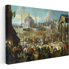 Kanvas Tablo Osmanlı Saray Önü Resmi Alay Sahnesi Ev Ofis Duvar Dekoru