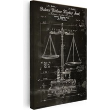 Kanvas Tablo Antik Denge Terazisi Patent Çizimi Teknik Vintage Tablo Duvar Dekoru