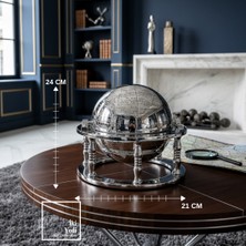 İki Yedi Konsept Astoria Krom Döküm Metal Bilgelik Çemberi 24 cm Dekoratif Dünya Küresi Ofis Objesi Hediyelik Lüks