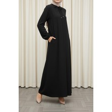 Moda Hayme Mevlana Ferace Siyah A Kesim Kırışmaya Dayanıklı Tesettür Elbise