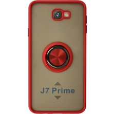 Mey Ithalat®  Samsung Galaxy J7 Prime Kılıf Montreal Yüzüklü Silikon Kapak - Kırmızı