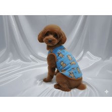 Patipin Neşeli Karakter Serisi Kedi Köpek Kıyafeti - Mavi Çizgi Karakter Baskılı Tişört