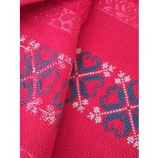 NayStyle Çeyizlik El Işlemesi Kanaviçe Işlemeli Kadife Havlu Takımı - Kırmızı - 2'li Set